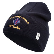 1st Marine Division Veteran Logo Embroidered 12 Inch Solid Knit Cuff Long Beanie Made in USA - Navy OSFM