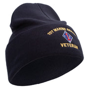 1st Marine Division Veteran Logo Embroidered 12 Inch Solid Knit Cuff Long Beanie Made in USA - Navy OSFM