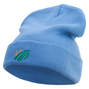 Simple Farming Icon Embroidered 12 Inch Long Knitted Beanie - Sky-Blue OSFM