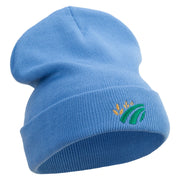 Simple Farming Icon Embroidered 12 Inch Long Knitted Beanie - Sky-Blue OSFM