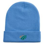 Simple Farming Icon Embroidered 12 Inch Long Knitted Beanie - Sky-Blue OSFM