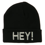 Hey Embroidered Long Cuff Beanie