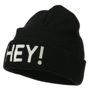 Hey Embroidered Long Cuff Beanie