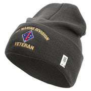 1st Marine Division Veteran Logo Embroidered 12 Inch Solid Knit Cuff Long Beanie Made in USA - Charcoal OSFM