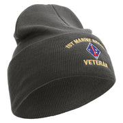 1st Marine Division Veteran Logo Embroidered 12 Inch Solid Knit Cuff Long Beanie Made in USA - Charcoal OSFM