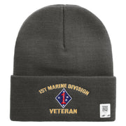 1st Marine Division Veteran Logo Embroidered 12 Inch Solid Knit Cuff Long Beanie Made in USA - Charcoal OSFM