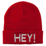 Hey Embroidered Long Cuff Beanie