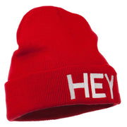 Hey Embroidered Long Cuff Beanie