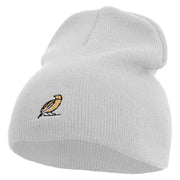 Oriole Bird Embroidered 8 Inch Solid Knit Short Beanie Made in USA - white OSFM