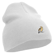 Oriole Bird Embroidered 8 Inch Solid Knit Short Beanie Made in USA - white OSFM