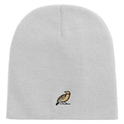 Oriole Bird Embroidered 8 Inch Solid Knit Short Beanie Made in USA - white OSFM