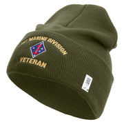 1st Marine Division Veteran Logo Embroidered 12 Inch Solid Knit Cuff Long Beanie Made in USA - Olive OSFM