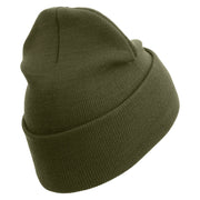 1st Marine Division Veteran Logo Embroidered 12 Inch Solid Knit Cuff Long Beanie Made in USA - Olive OSFM