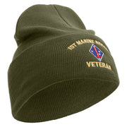 1st Marine Division Veteran Logo Embroidered 12 Inch Solid Knit Cuff Long Beanie Made in USA - Olive OSFM
