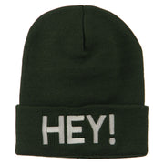 Hey Embroidered Long Cuff Beanie