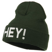 Hey Embroidered Long Cuff Beanie