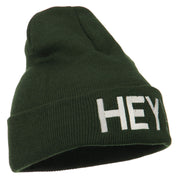 Hey Embroidered Long Cuff Beanie