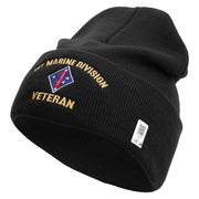 1st Marine Division Veteran Logo Embroidered 12 Inch Solid Knit Cuff Long Beanie Made in USA - Black OSFM