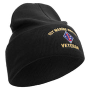 1st Marine Division Veteran Logo Embroidered 12 Inch Solid Knit Cuff Long Beanie Made in USA - Black OSFM