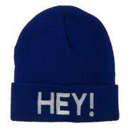 Hey Embroidered Long Cuff Beanie