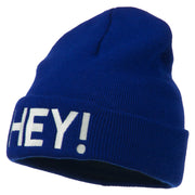 Hey Embroidered Long Cuff Beanie