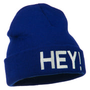 Hey Embroidered Long Cuff Beanie