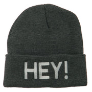 Hey Embroidered Long Cuff Beanie