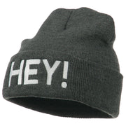 Hey Embroidered Long Cuff Beanie