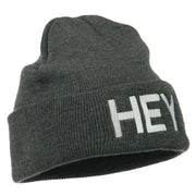 Hey Embroidered Long Cuff Beanie