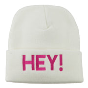 Hey Embroidered Long Cuff Beanie