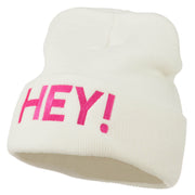 Hey Embroidered Long Cuff Beanie