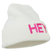 Hey Embroidered Long Cuff Beanie