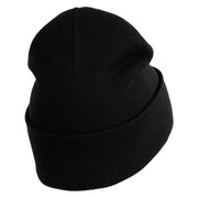 Jesus Loves Me Heart Iron on Patched 12 Inch Long Knitted Beanie - Black OSFM