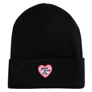 Jesus Loves Me Heart Iron on Patched 12 Inch Long Knitted Beanie - Black OSFM
