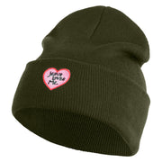 Jesus Loves Me Heart Iron on Patched 12 Inch Long Knitted Beanie - Olive OSFM