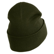 Jesus Loves Me Heart Iron on Patched 12 Inch Long Knitted Beanie - Olive OSFM