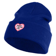 Jesus Loves Me Heart Iron on Patched 12 Inch Long Knitted Beanie - Royal OSFM