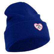 Jesus Loves Me Heart Iron on Patched 12 Inch Long Knitted Beanie - Royal OSFM