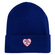 Jesus Loves Me Heart Iron on Patched 12 Inch Long Knitted Beanie - Royal OSFM