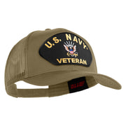 US Navy Veteran Patched Solid Cotton Twill Mesh Cap - Khaki OSFM