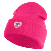 Jesus Loves Me Heart Iron on Patched 12 Inch Long Knitted Beanie - Magenta OSFM