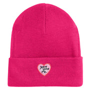 Jesus Loves Me Heart Iron on Patched 12 Inch Long Knitted Beanie - Magenta OSFM