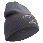 1st Marine Division Veteran Symbol Embroidered 8 Inch Solid Knit Short Beanie Made in USA - Charcoal OSFM