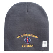 1st Marine Division Veteran Symbol Embroidered 8 Inch Solid Knit Short Beanie Made in USA - Charcoal OSFM