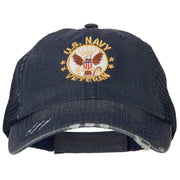 US Navy Veteran Circle Embroidered Low Profile Cotton Mesh Cap