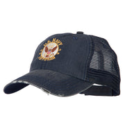 US Navy Veteran Circle Embroidered Low Profile Cotton Mesh Cap