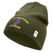 1st Marine Division Veteran Symbol Embroidered 8 Inch Solid Knit Short Beanie Made in USA - Olive OSFM
