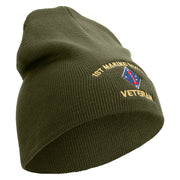 1st Marine Division Veteran Symbol Embroidered 8 Inch Solid Knit Short Beanie Made in USA - Olive OSFM