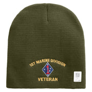 1st Marine Division Veteran Symbol Embroidered 8 Inch Solid Knit Short Beanie Made in USA - Olive OSFM