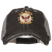 US Navy Veteran Circle Embroidered Low Profile Cotton Mesh Cap